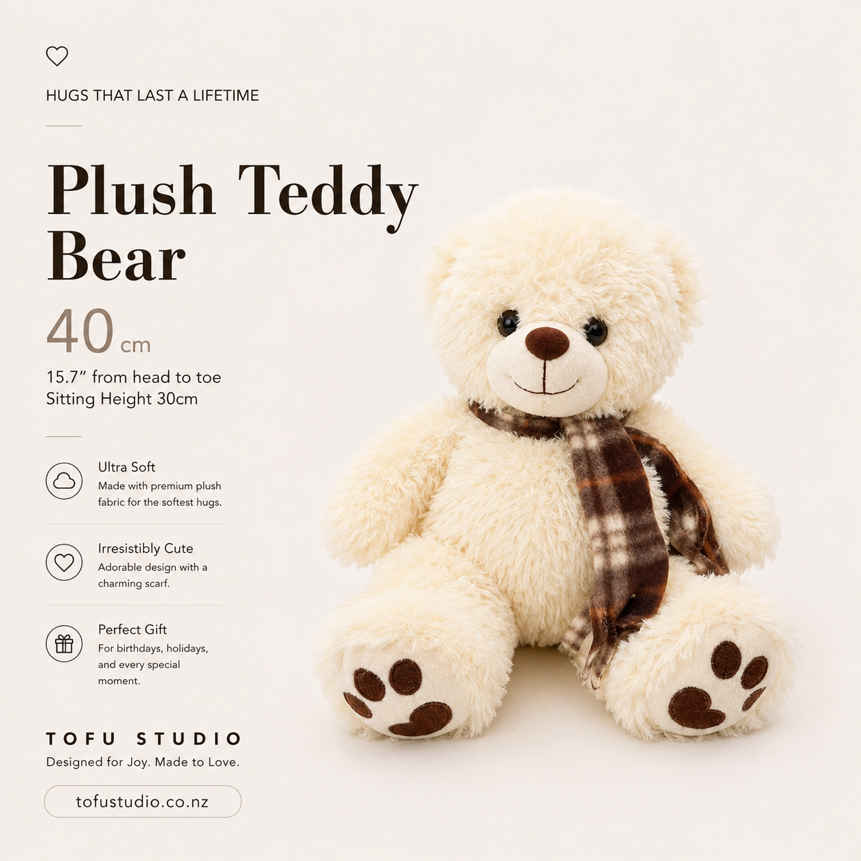 40cm Plush Teddy Bear Soft Stuffed Animal Sitting Height 30cm Premium Gift JC96242c