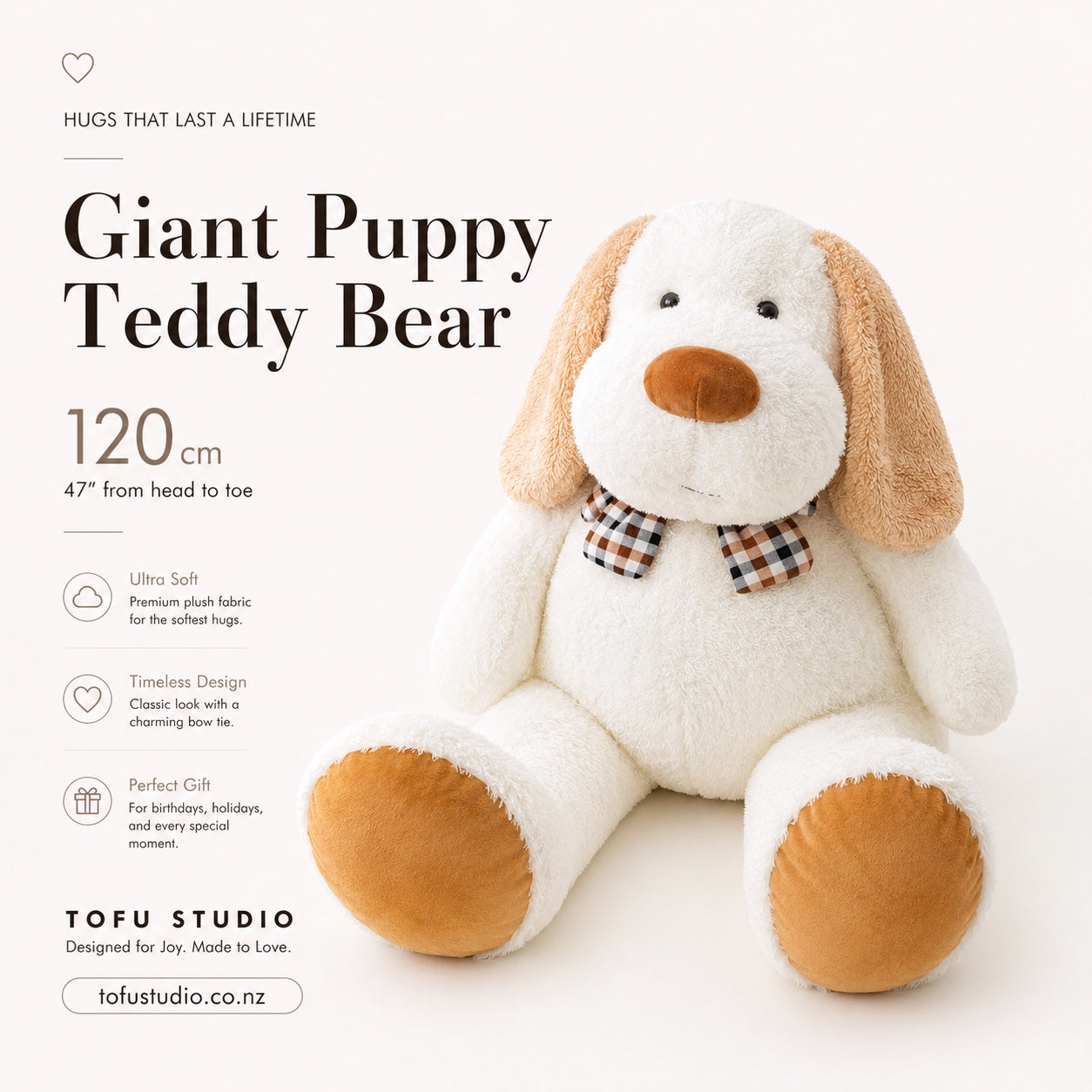 120cm Giant Plush Puppy Teddy Dog | Soft Stuffed Animal | Huge Cuddly Gift