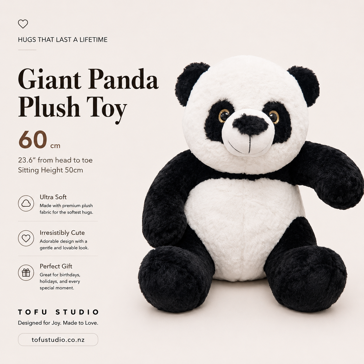 60cm Giant Panda Plush Toy Soft Stuffed Animal Cute Cuddly Gift JC96660