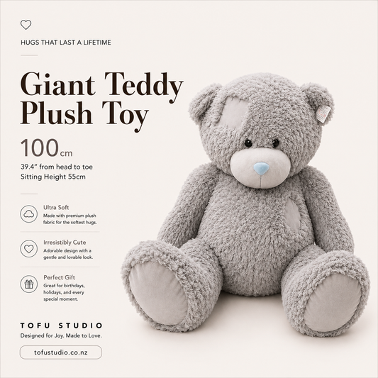 100cm Giant Grey Teddy Bear Plush Toy Sitting Height 55cm Premium JC2017/58