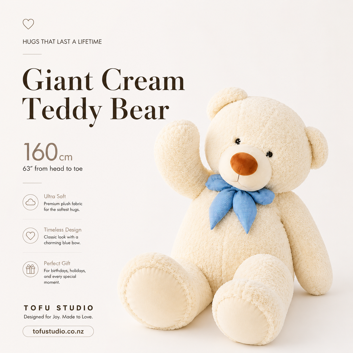160mm Giant Teddy Bear A Giant Hug, A Lifetime of Memories.
