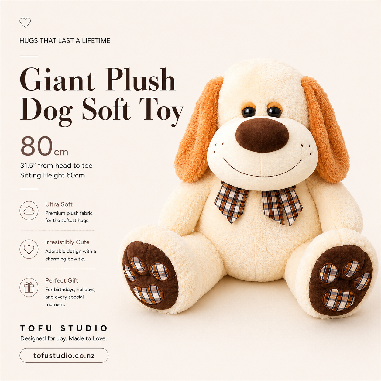 80cm Giant Plush Dog Soft Stuffed Animal Sitting Height 60cm JC97487