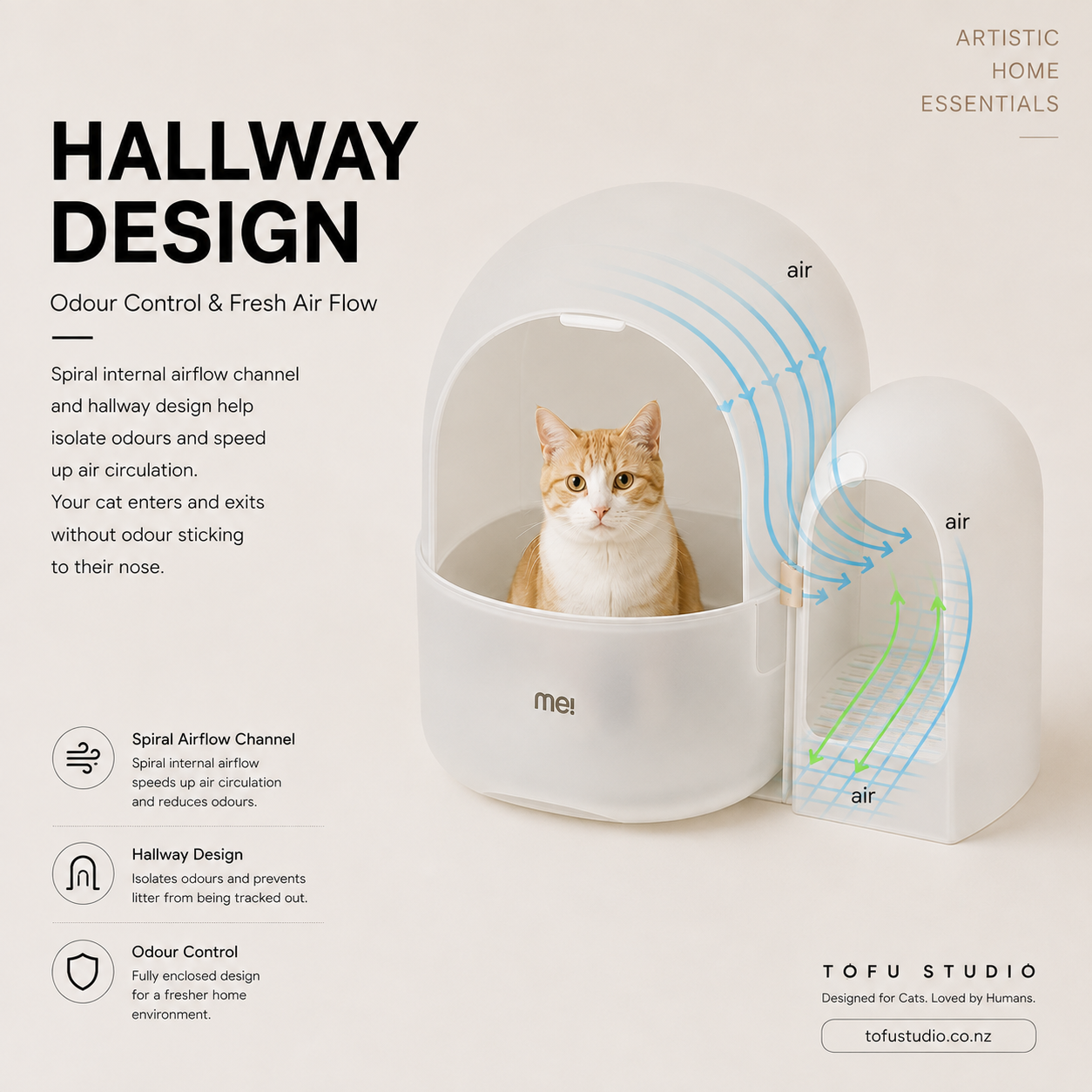 Extra Large Fully Enclosed Cat Litter Box with Hallway Design Odour Control