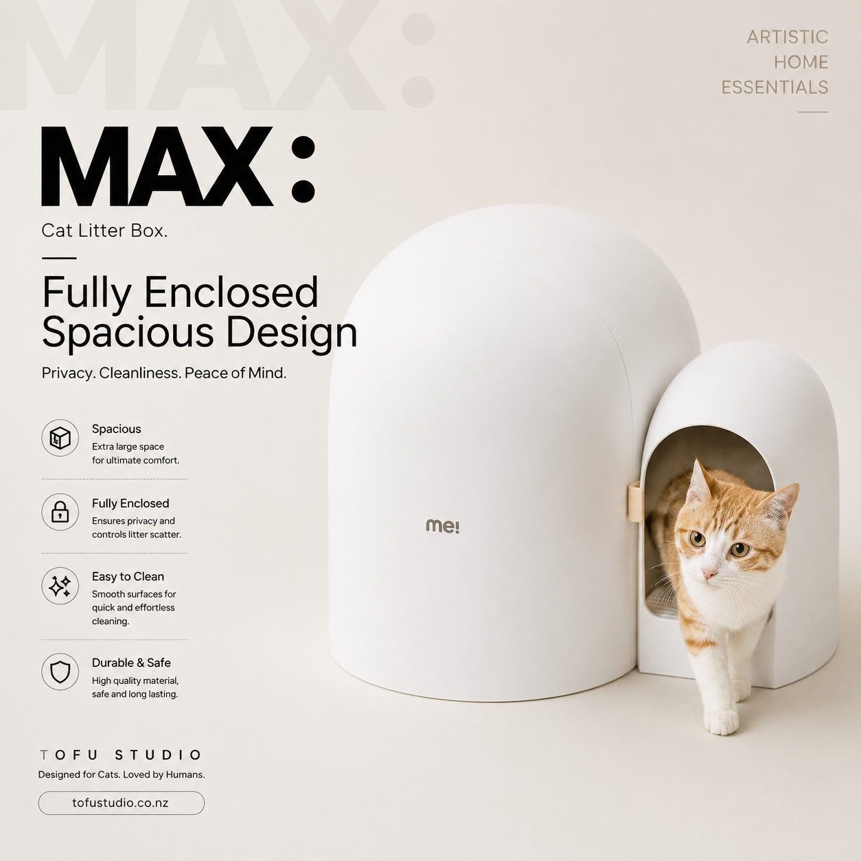 Extra Large Fully Enclosed Cat Litter Box with Hallway Design Odour Control