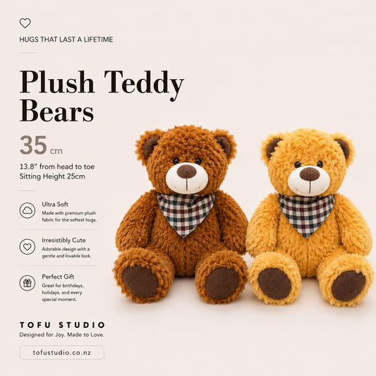 Pair of 35cm Plush Teddy Bear Soft Stuffed Animal Sitting Height 25cm Premium Gift Brown n Honey JC2005c